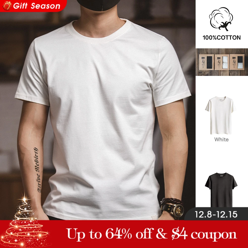 Maden 1 pz/2 pz t-shirt da uomo in cotone solido a maniche corte girocollo nero Beige t-shirt classica pesante t-shirt oversize top