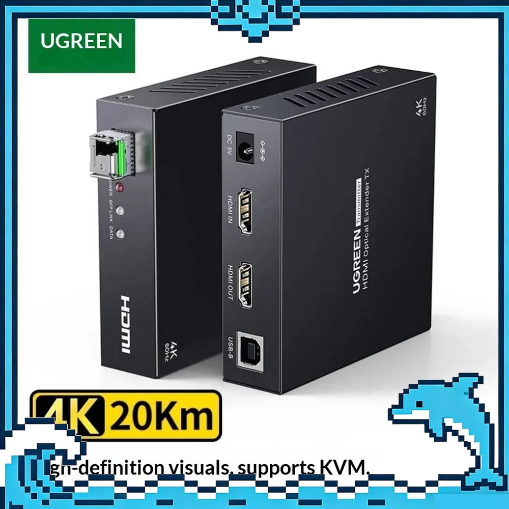 UGREEN CM452 HDMI over Fiber Extender KVM Single Mode Single Fiber LC 4K with 3.5mm Audio Port