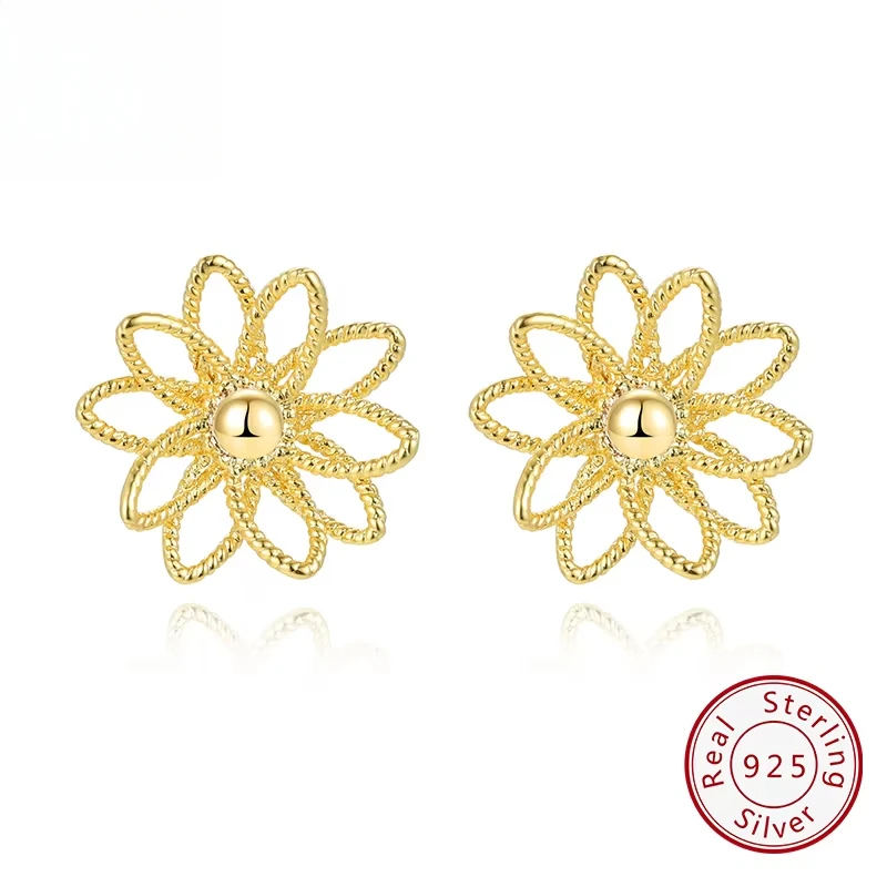 

KOSE JEWELS Real 925 Sterling Silver 13mm Hollow Flower Earrings for Women Fashion Stud Earrings Party Jewelry Gift KE35960