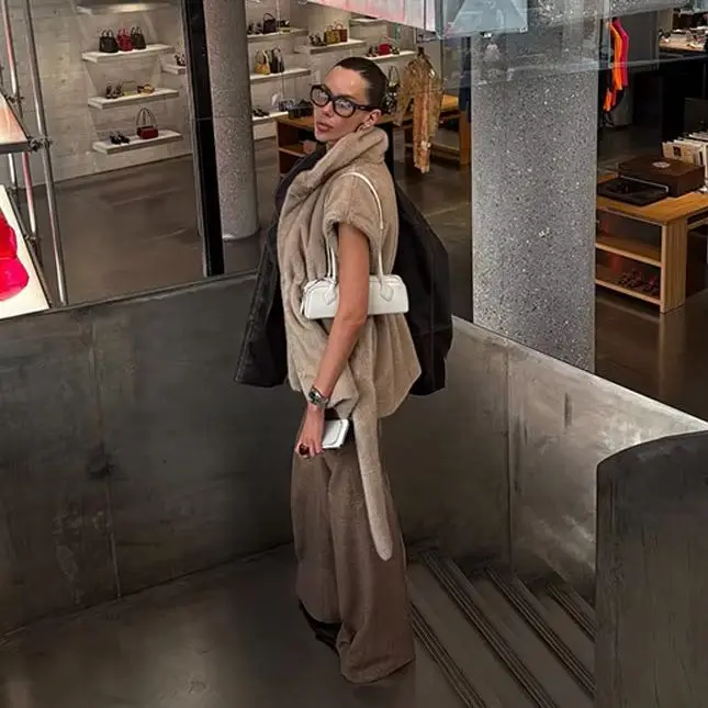 

Стильная элегантная жилетка без рукавов в стиле ретро, шикарная вечерняя повседневная женская куртка из искусственного меха с завязками на талии, женская уличная осенняя одежда