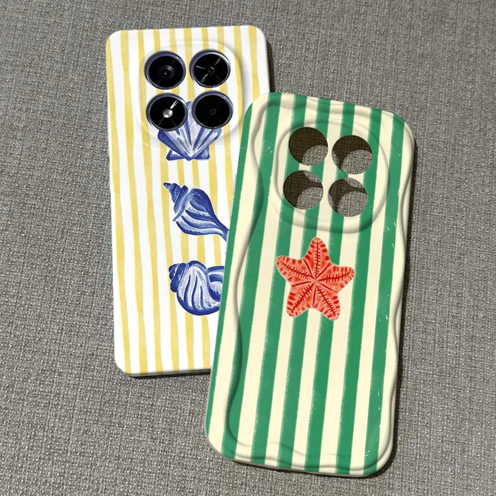 

Striped seafood pattern Phone Case For Xiaomi Poco F3 F4 F5 F6 M3 M6 M7 X2 X4 X5 X6 X7 C75 Pro 5G Feilin Wave Oil Shell