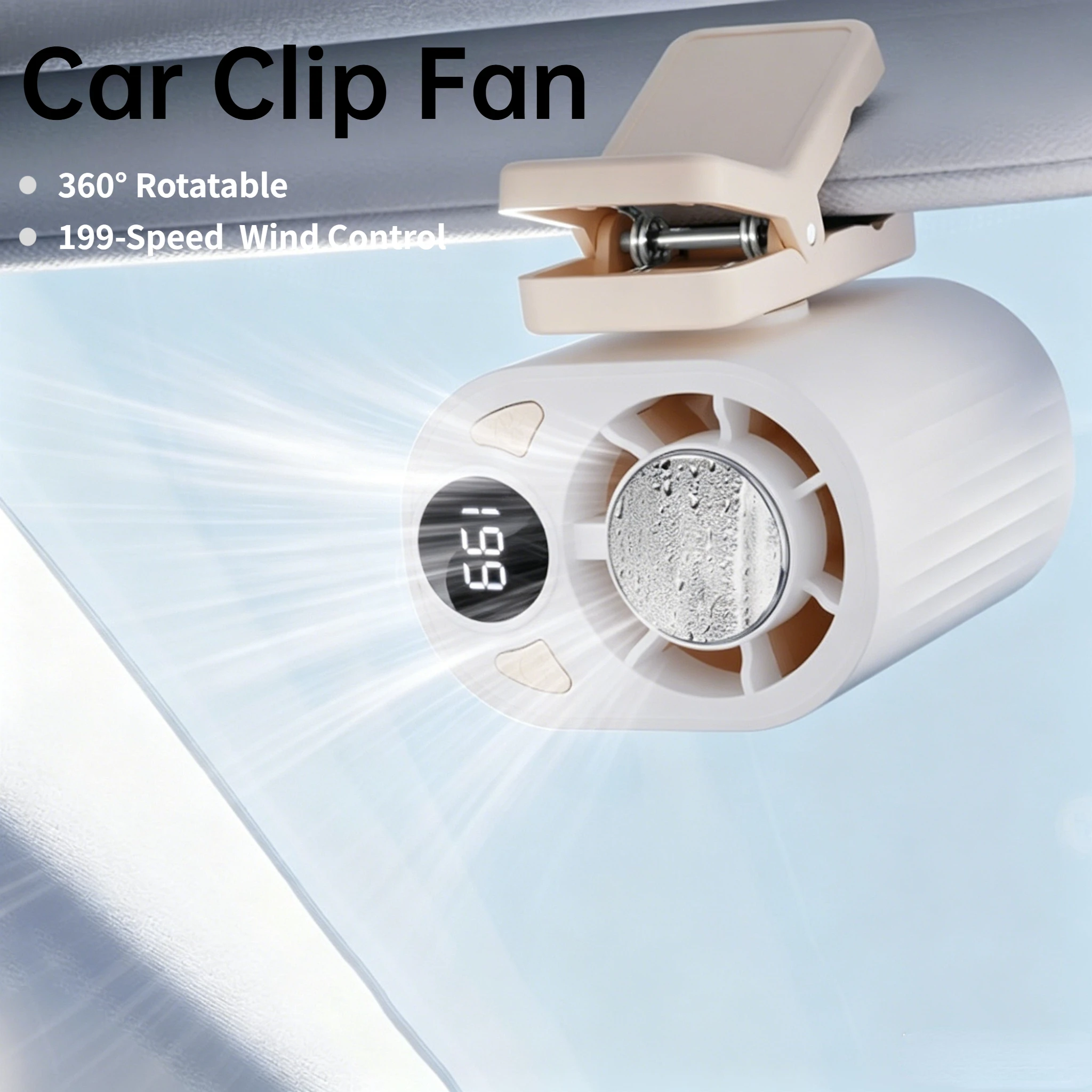 Portable Car Clip Fan 360° Rotatable LED Display Air Conditioner With 199 Speeds Semiconductor Cooling Low Noise Universal Fan