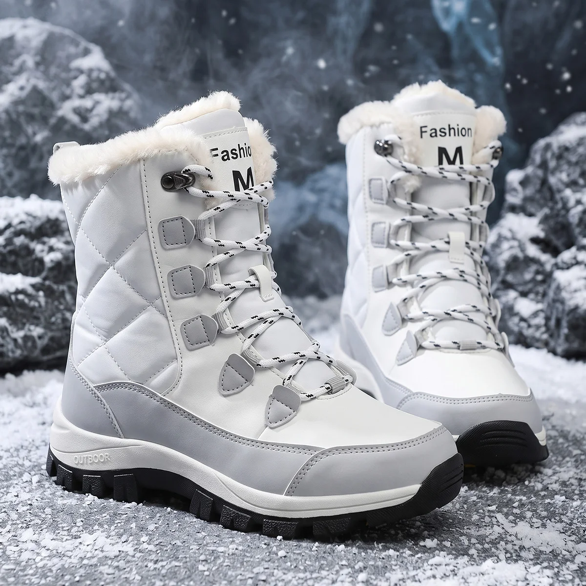 Women Winter Outdoor High-top Warm Thick-soled Cotton Shoes Snow Boots New Cross-border Trendy Women's Cotton Boots
