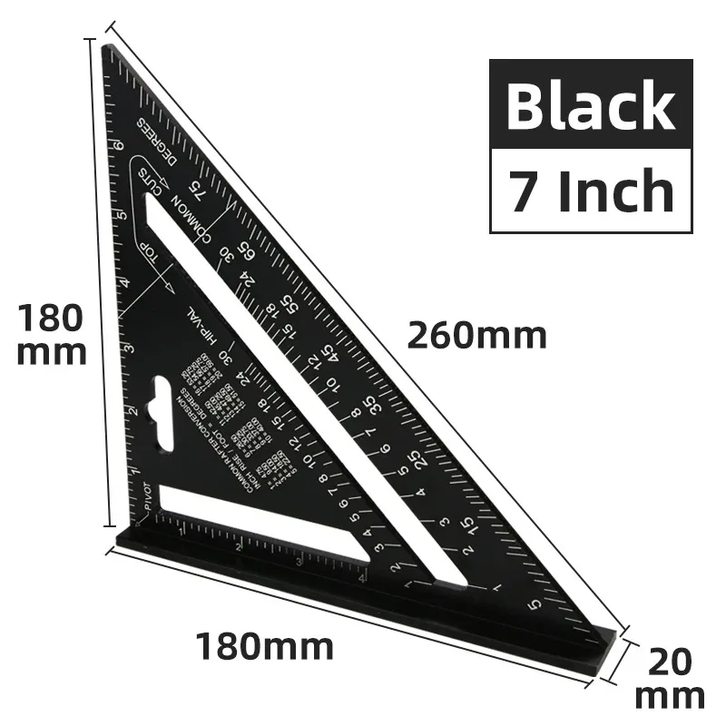 Triangle Ruler 7Inch Measurement Tool Aluminium Alloy Carpenter Set Square Angle Woodworking Tools Try Square Triangular Metric