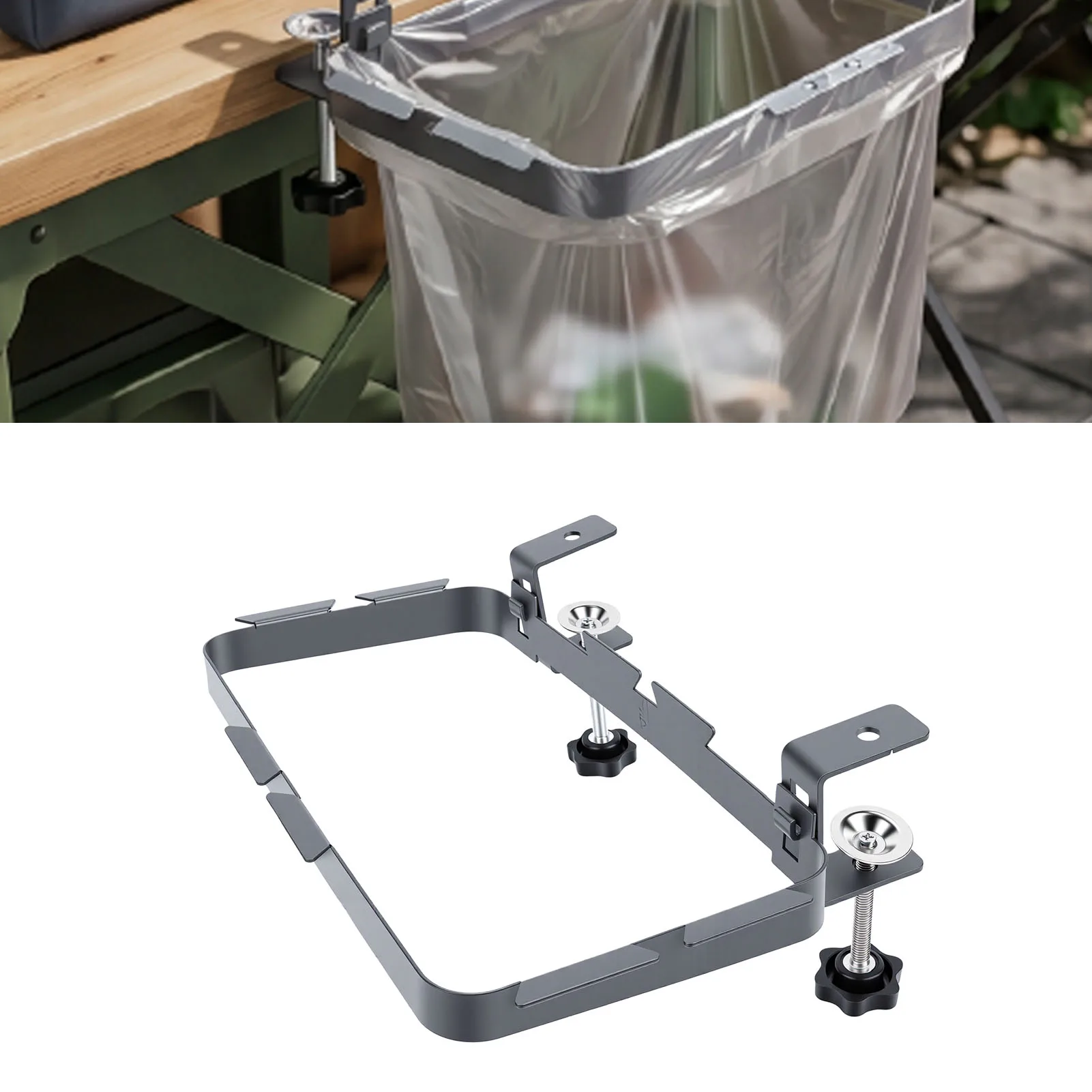 Over Cabinet Trash Bag Rack Sturdy Adjustable Portable Stainless Steel Trash Bag Holder for Kitchen Camping Outdoor