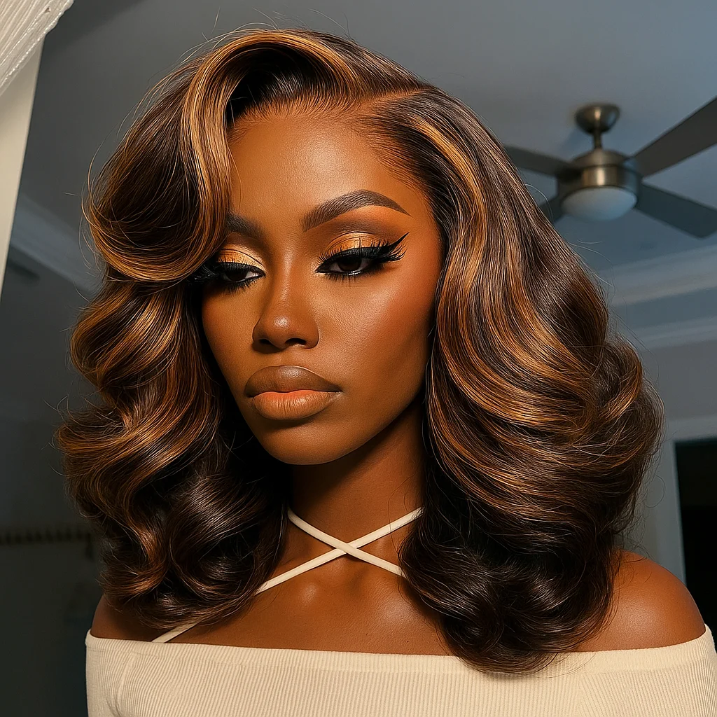 Ombre resaltar PB/30 cuerpo ondulado corto Bob peluca de cabello humano 13x4 HD transparente encaje Frontal cabello humano brasileño Ombre Frontal cabello