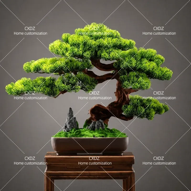 Simulation Luo Hansong Welcome Pine Bonsai New Chinese Zen Solid Wood Root Carving Entrance Living Room Fake Green Plant