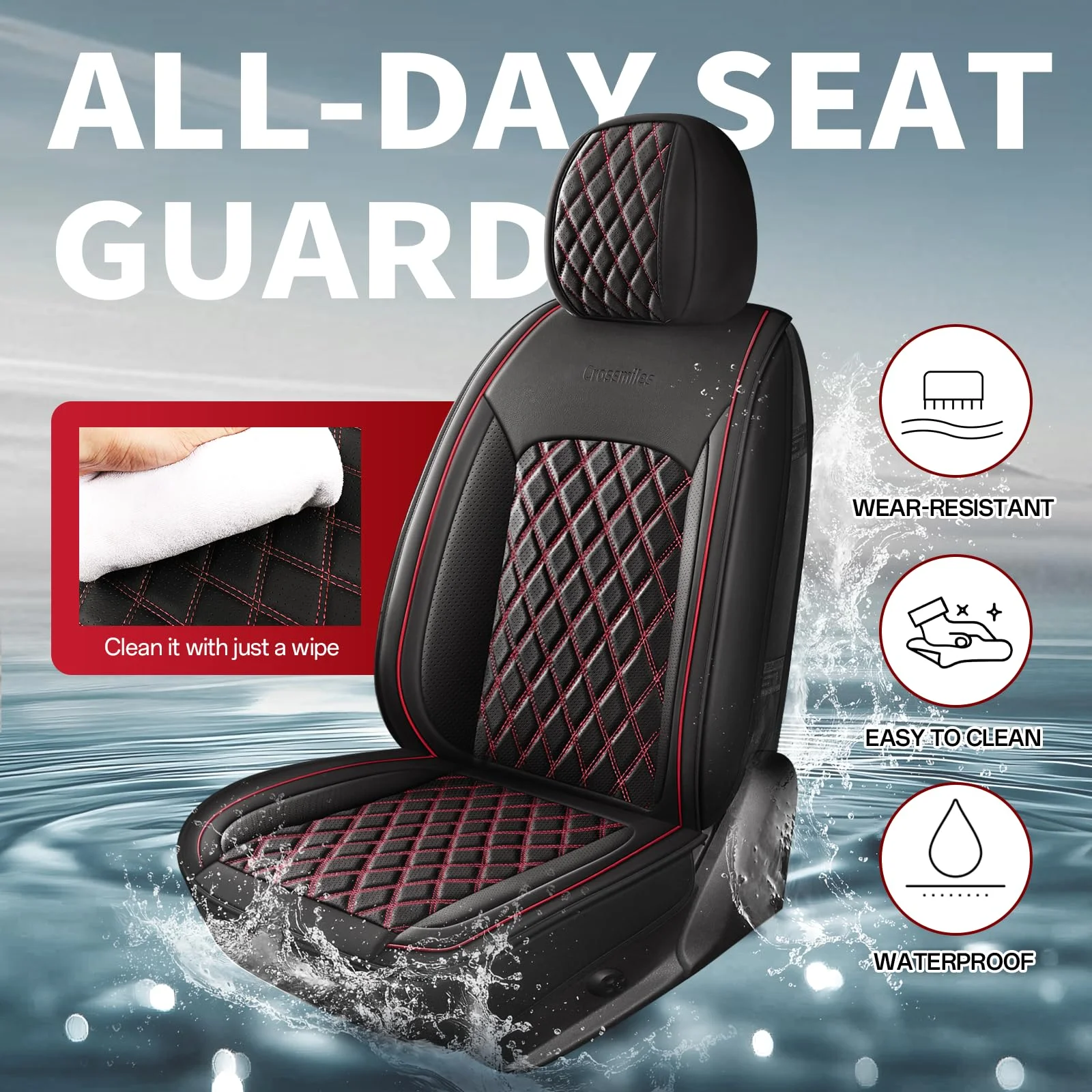 

5pcs Car Leather Seat Cover Protector Seat Waterproof Automotive Seat Covers Full Sets Breathable Universal Fit Full Seats Cover