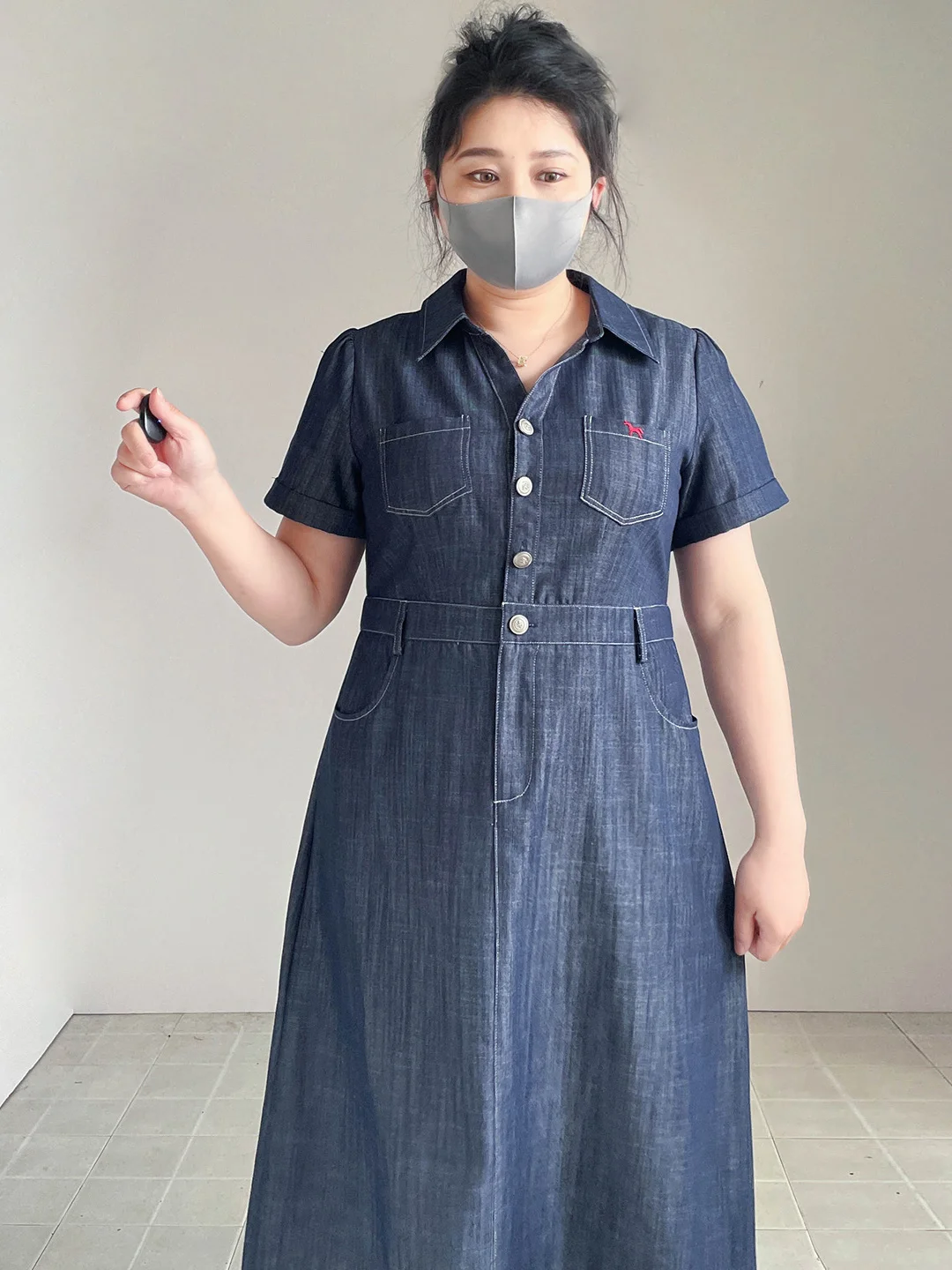 

plus Size Denim Dress Slimming High Waist Cotton Stretchy Casual Style for Plump Women Age Defying Meat Concealing Trendy