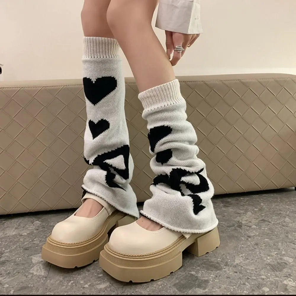 Heart Shape Ruffle Socks Knee High Foot Cover Knitted Leg Warmers Reversible Sweet Cool Asymmetric Socks Streetwear