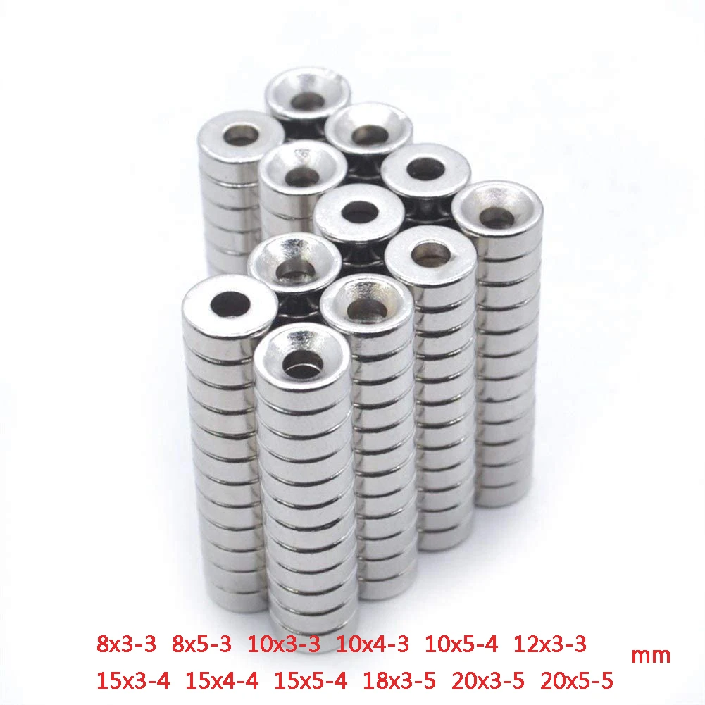 

10PCS Strong Neodymium Magnets with Hole, Dia 8mm-20mm With M3 M4 M5 Countersunk Ring Hole, N42 Powerful Rare Earth Round Magnet