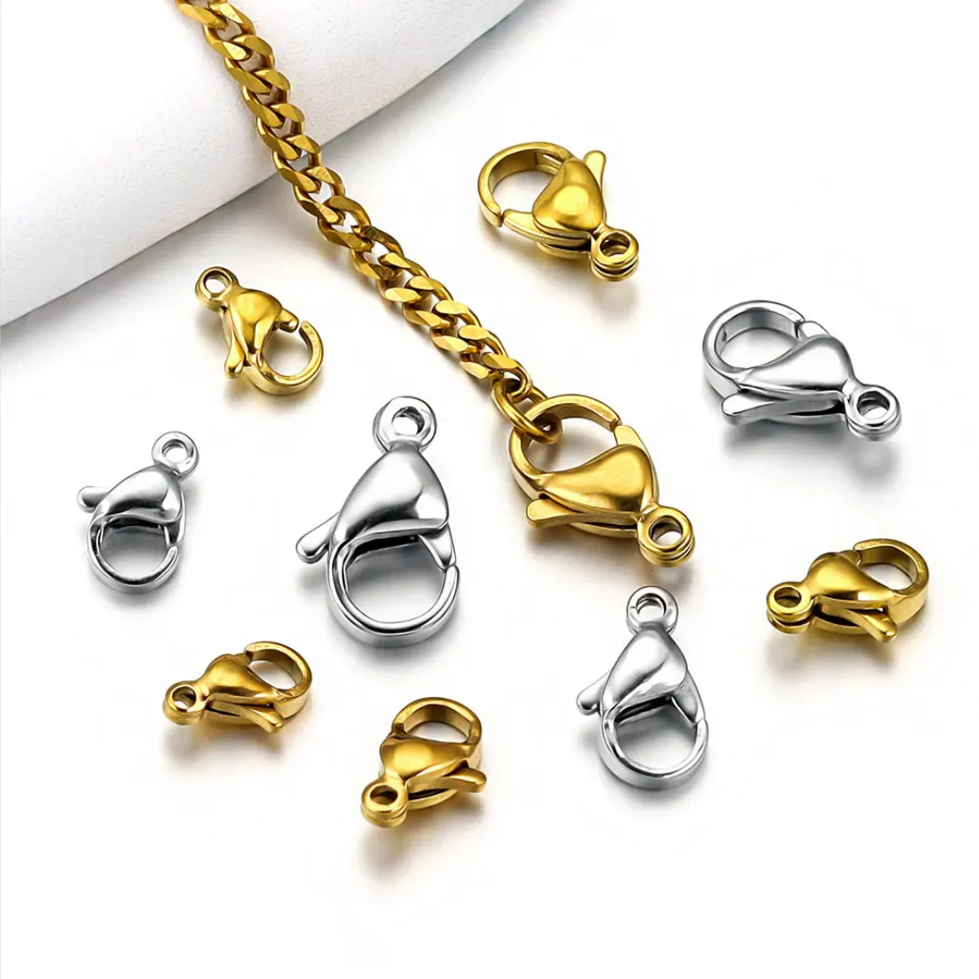 20Pcs Gold/Stainless Steel Lobster Clasps For Diy Necklace And Bracelet Jewelry End Links, Simple And Practical 0.9cm-1.5cm