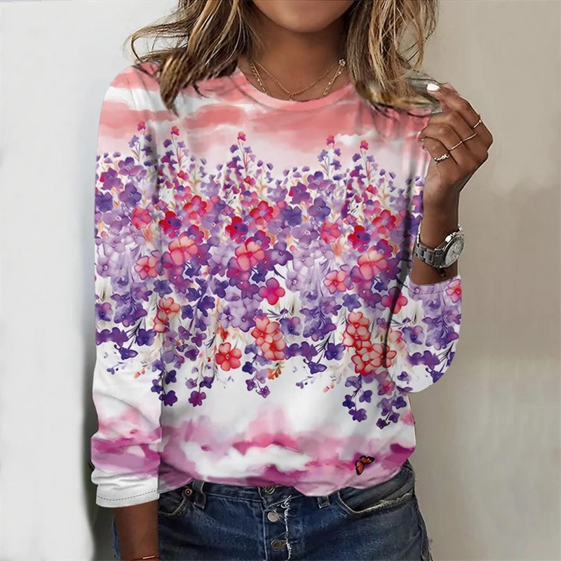 

Новая женская футболка, летние модные футболки с длинными рукавами, топы с 3D принтом и круглым вырезом, повседневная футболка для женщин, пуловеры, футболки, свободная одежда