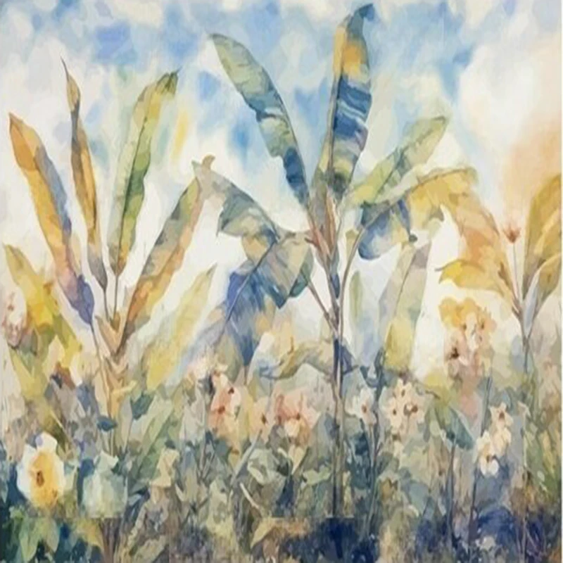 

MU8832 American-style pastoral plant and flower hand-painted TV sofa background wall paintings