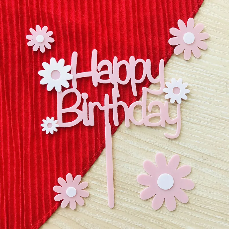 Happy Birthday Cake Topper Daisy Acrylic Cake Decoration for Kids Baby Shower Birthday Party Supplies DIY Baking Accessories