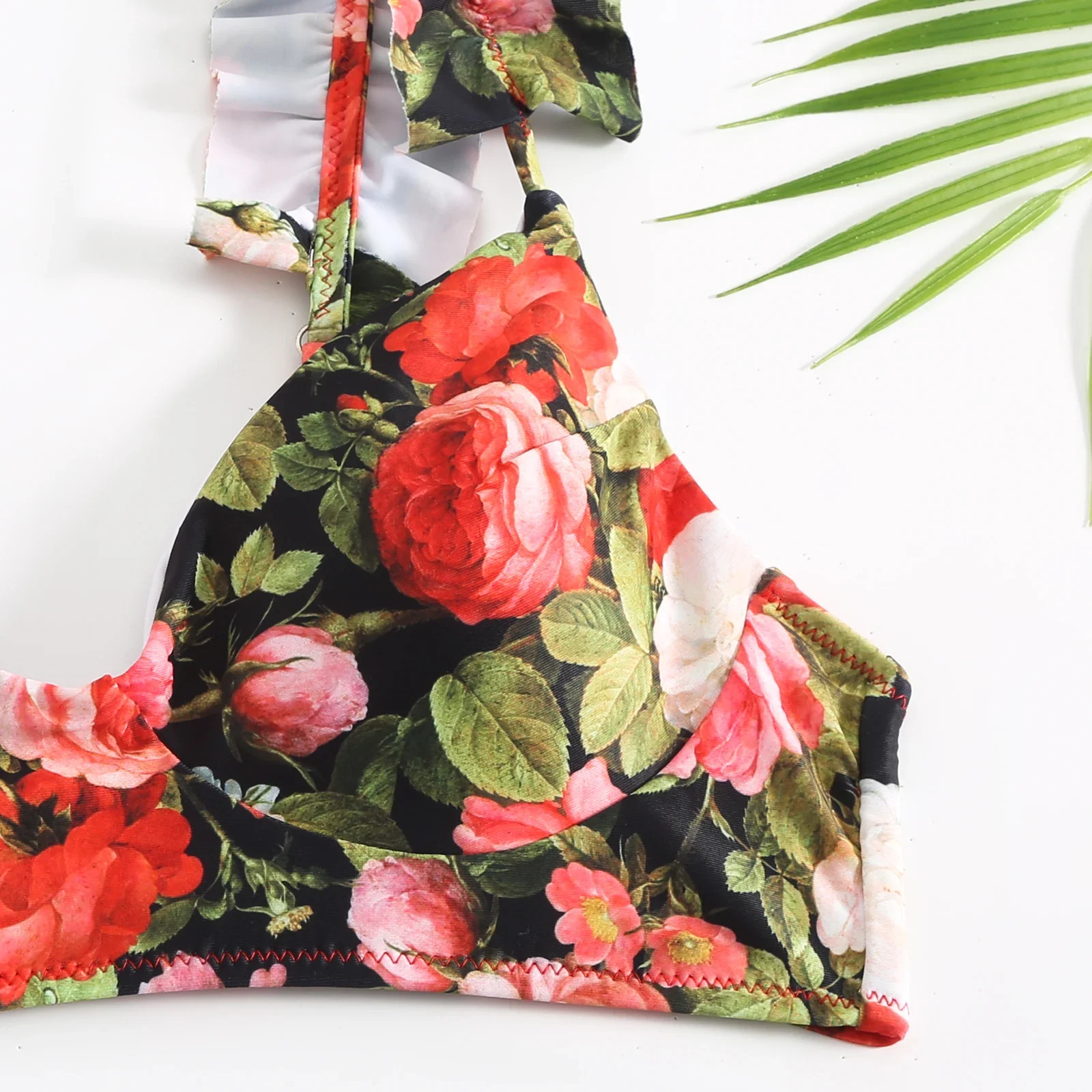 SUNSIREN-roupa de banho com estampa floral com alça, maiô de três peças, cintura baixa, ombro plissado, empurrar para cima, roupa de praia separada,