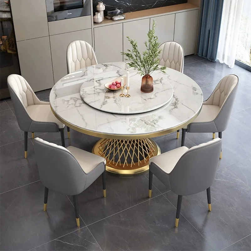 

Light luxury anti-scalding rock plate stainless steel dining table Modern simple round table Household round small household din