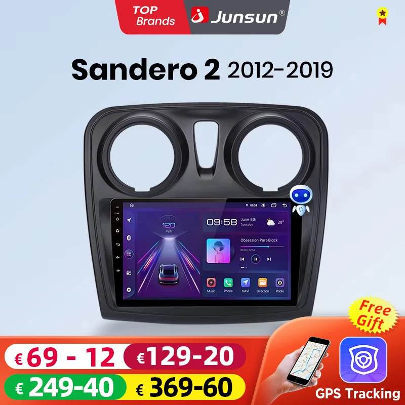 Junsun CarPlay Android Auto Autoradio für Renault Logan 2 Sandero 2014-2019 GPS Intelligente Systeme Stereo Multimedia Autoradio