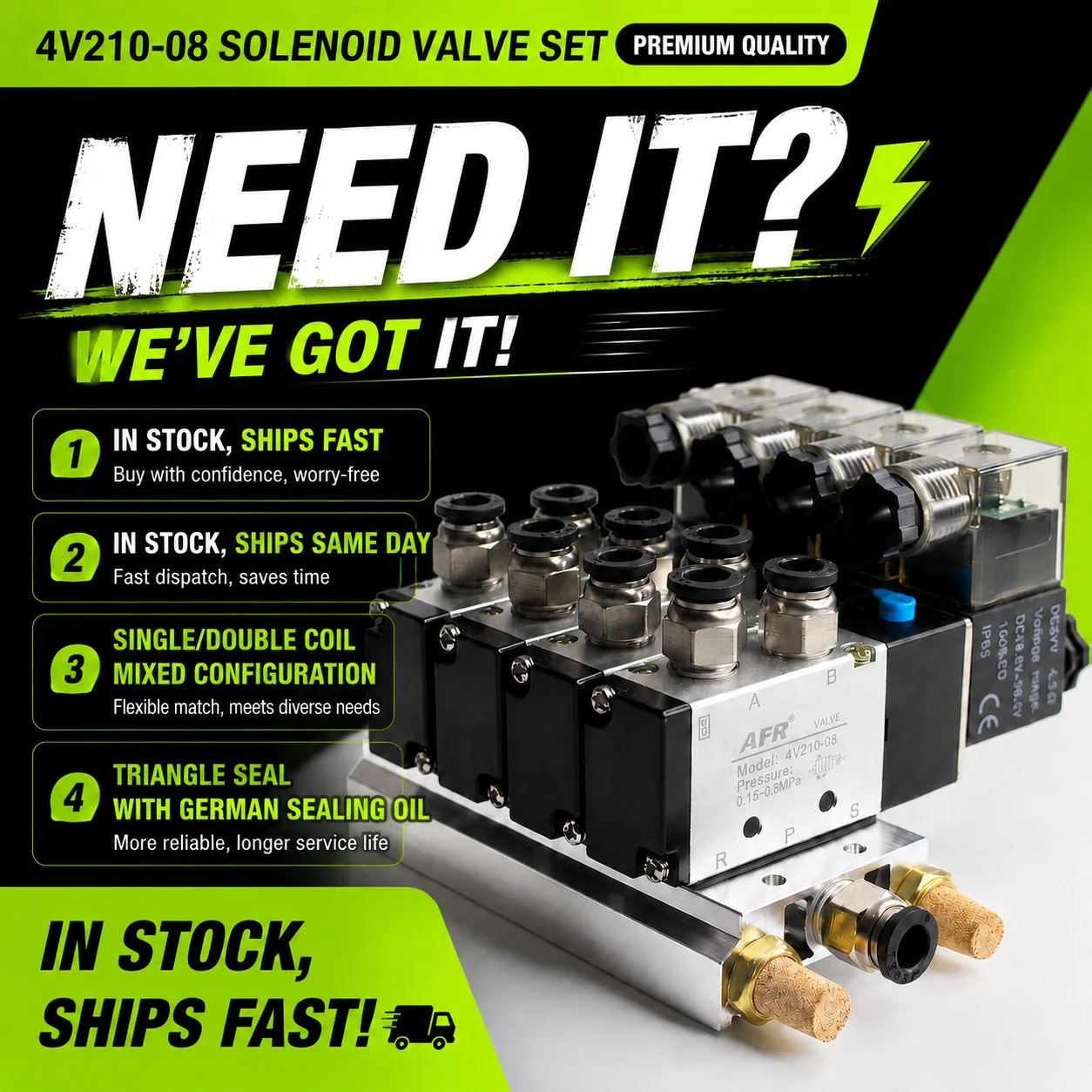 Pneumatic 4V210-08 Solenoid Valve Manifold DC24V 5/2 Way Valve Island Assembly With Fittings Air Control Valve