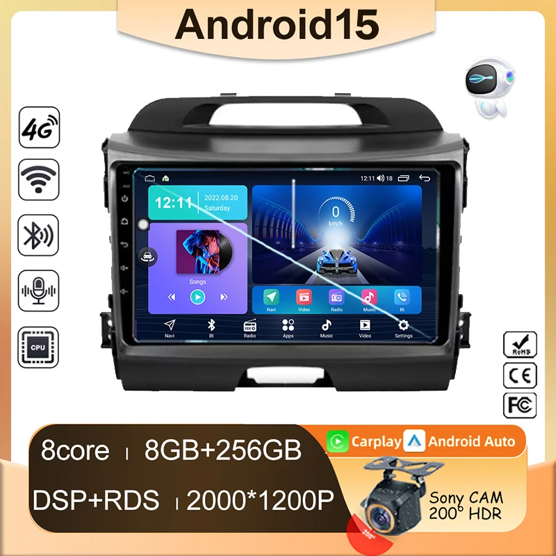 لكيا سبورتاج 3 SL 2010 - 2016 أندرويد 15 Carplay Auto 4G + WIFI نظام تحديد المواقع راديو السيارة الملاحة الوسائط المتعددة مشغل فيديو ستيريو BT #1