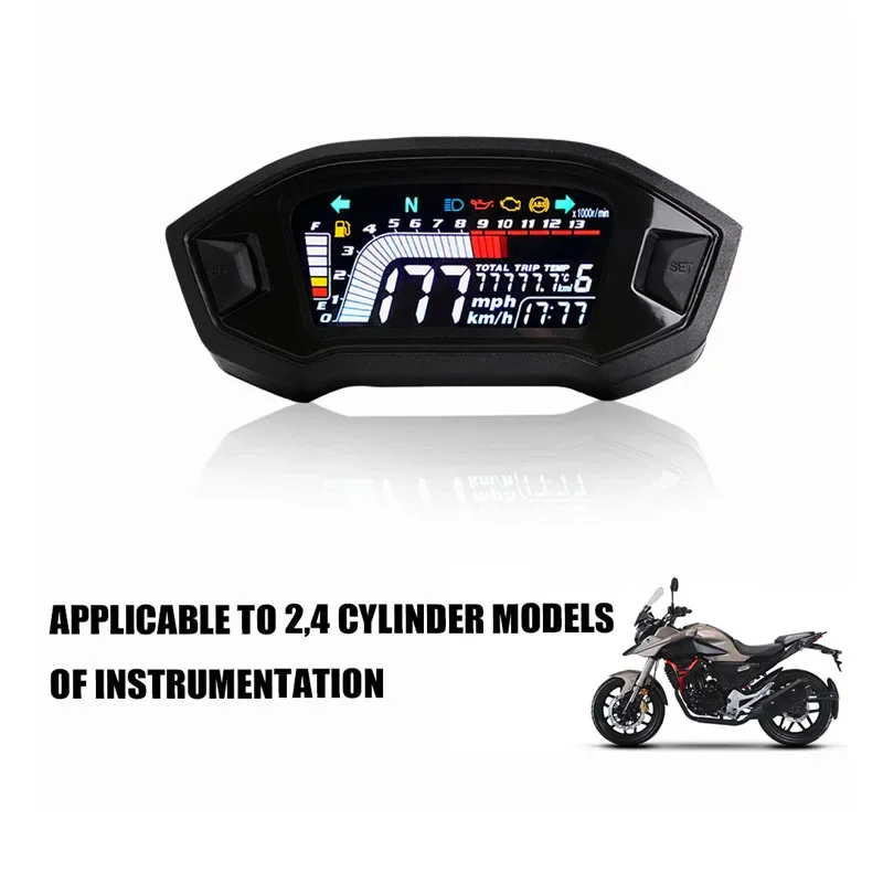 

ELING HD LCD Digital Motorcycle Universal Speedometer Tachometer 0-13000RPM Fuel Level Odometer Gauge for 2 4 Cylinder Types 12V