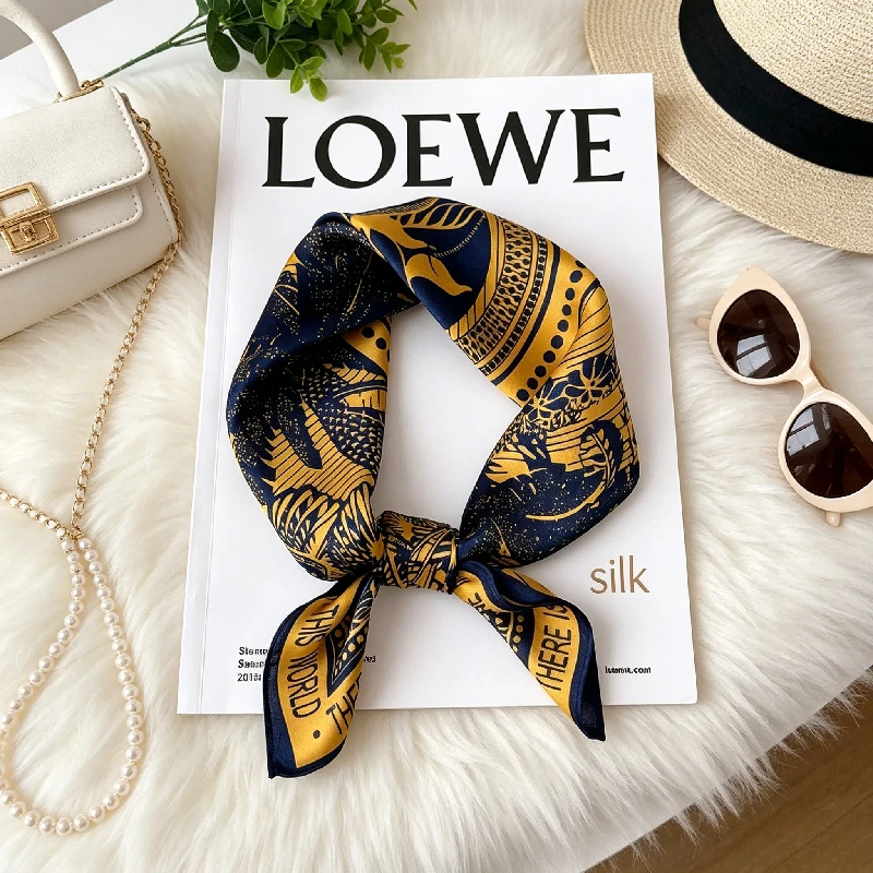 

Fashion Retro Silk Printed Small Square Scarf Sunscreen Versatile Mulberry Silk Decorative Scarf Neck Protection Silk Scarf