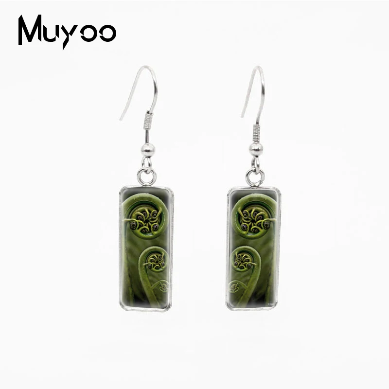 New Botanical Fern Art Patterns Rectangle Stainless Steel Fish Hook Earrings Handmade Jewelry Earrings