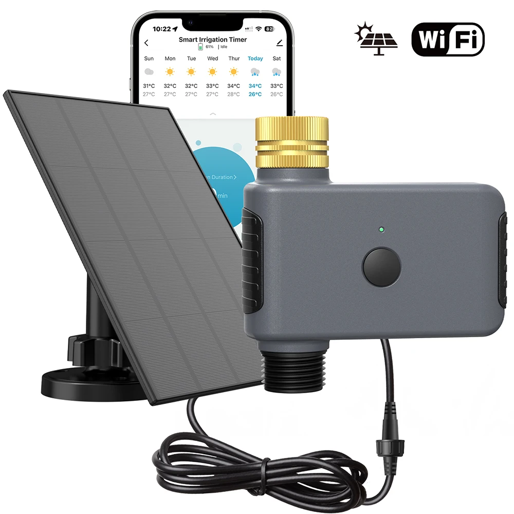 Solar Powered Water Timer WiFi Smart Irrigation Water Controller 1/2 Zone Watering System Sprinkler Timer for Outdoor Garden