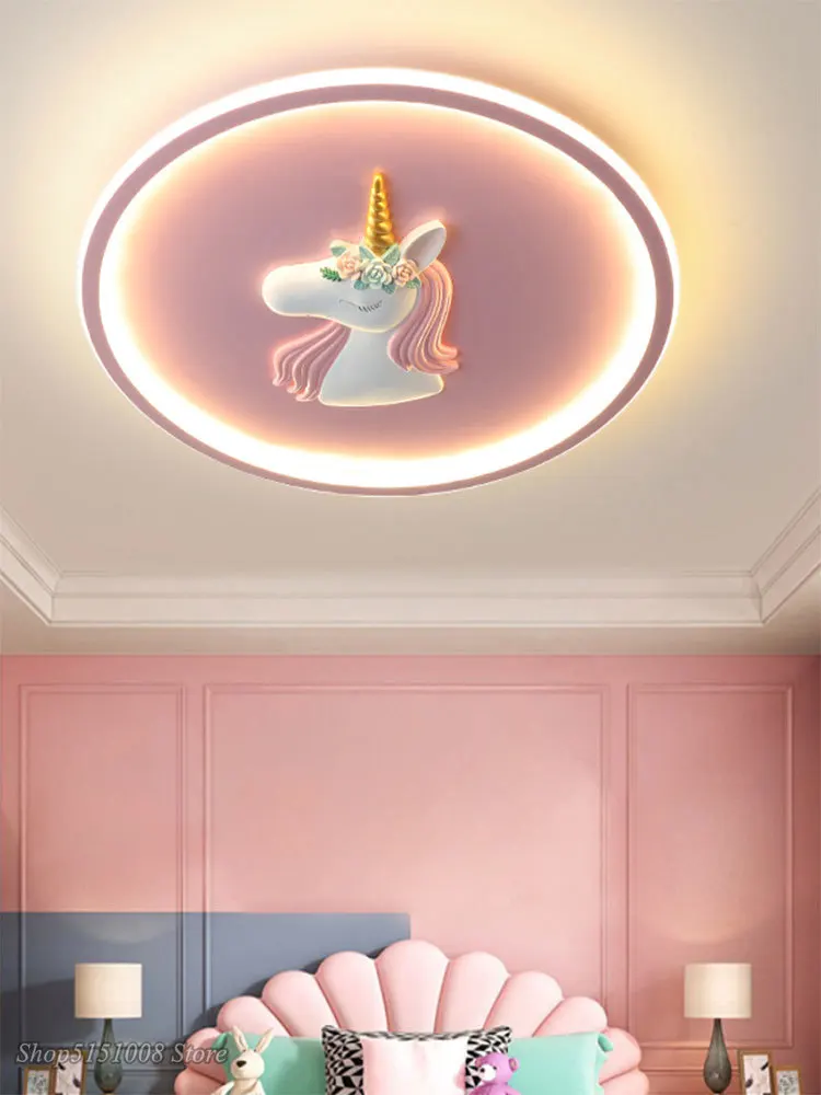 Nordic Round LED Unicorn Ceiling Light Modern Children's Room Girl Princess Bedroom Ceiling Lamps Study Cartoon Eye Lighting