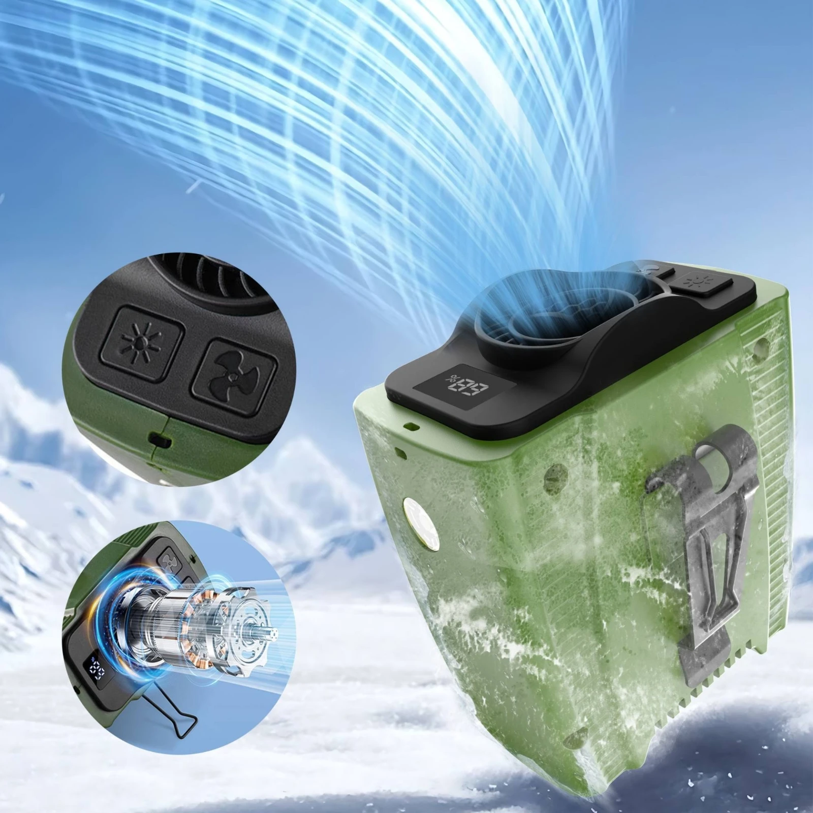 

Rechargeable Clamp-on Fan 8000 mAh Clamp-on Belt Fan Cooling Gear Compact Portable Cooler Ribbed Rim Panel