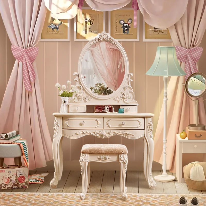 Meja Rias Mewah Berkilau Gaya Eropa Modern Diskon Meja Rias Cermin Putih Perlengkapan Pakaian Postazione Furniture Kamar Tidur
