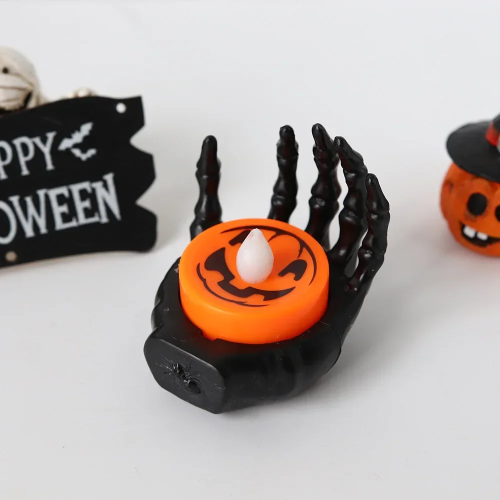 Halloween LED Candlestick Lamp Palm Size Electronic Candle Night Light Battery Operated Party Home Atmosphere Decor Supplies