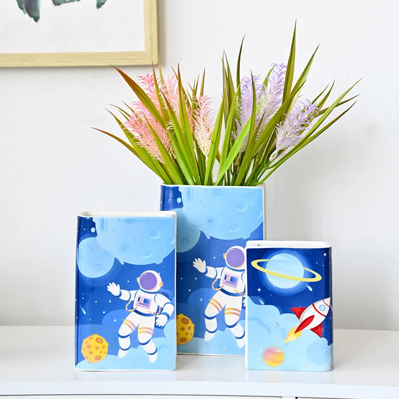 

Starry Sky Astronaut Ceramic Book Model Vase Ins Style Creative High-end Home Decoration Ornaments Living Room Flower Vases Home