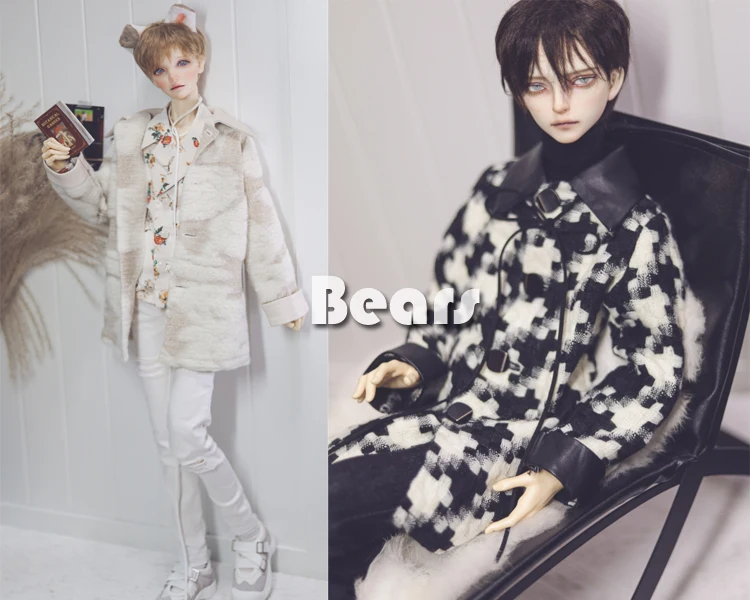 BJD Doll Clothes Black White Checkered Fur Patchwork Collar Coat For 1/3 1/4 BJD SD DD MSD MDD SD13 SD17 POPO68 Uncle SSDF Doll