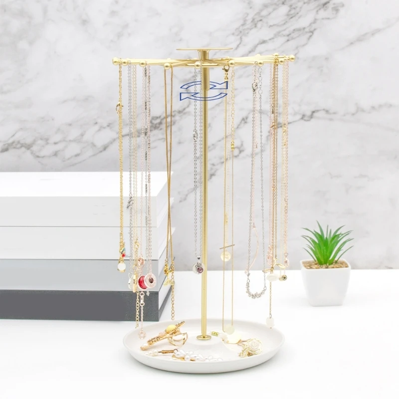 Space Saving Jewelry Display Stand with Circular Base Necklaces Earrings Holder Creative Accessories Storage Rack