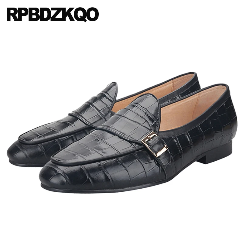 Crocodile 13 12 Dress 2023 Monk Strap Round Toe Shoes Buckle 47 Alligator Slip On Cow Leather Loafers Men Big Size Belts Flats