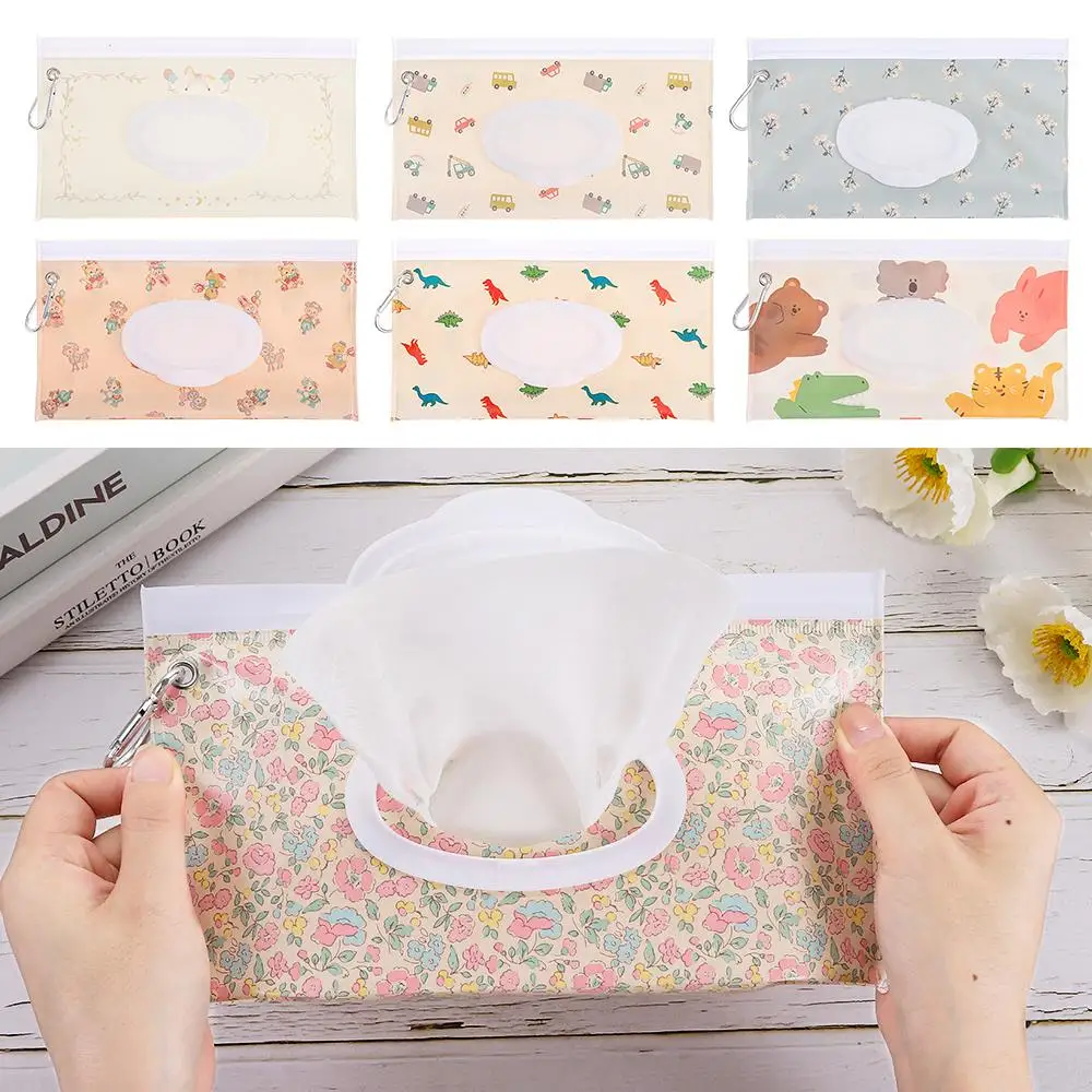 Cute EVA Wet Wipes Bag Flip Cover With Buckle Cosmetic Pouch Refillable Reusable Wipes Holder Case Outdoor