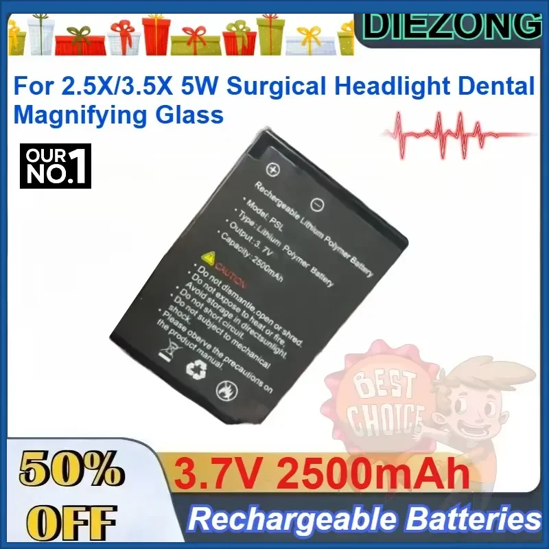 PSL 3.7V 2500mAh Lithium Polymer Dental Magnifying Glass Batteries for 2.5X/3.5X 5W Surgical Headlight Dental Magnifying