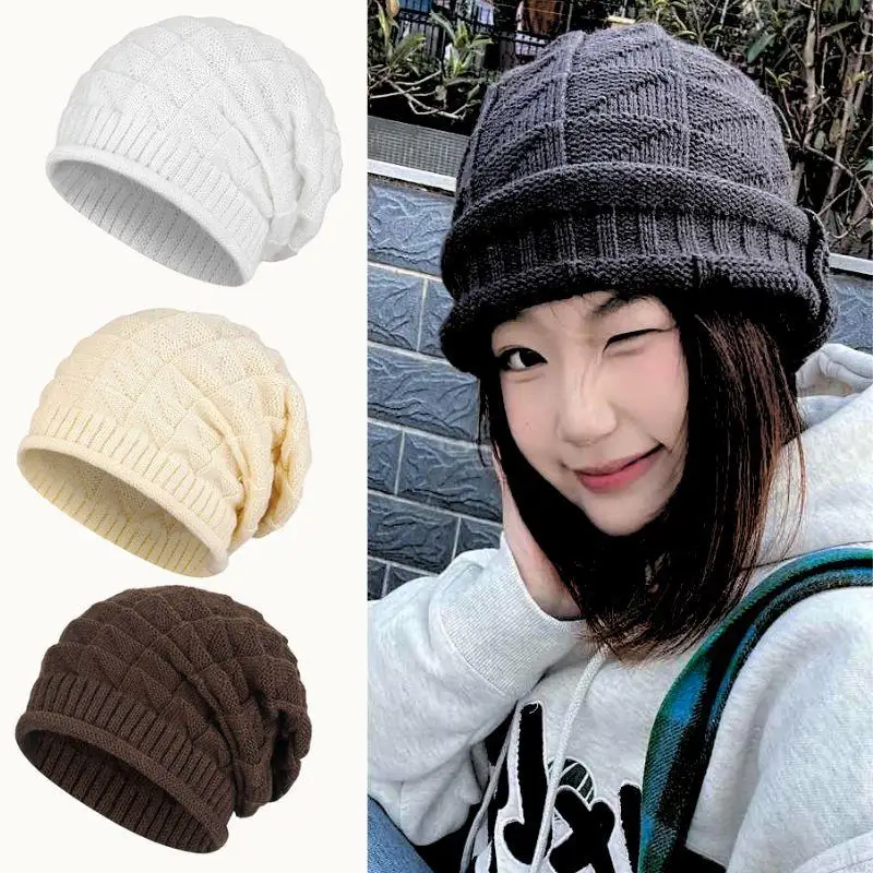 

Oversized Unisex Knitted Beanie Autumn Winter Wool Warm Cap Ski Slouchy Cap Skullies Crochet Wrinkled Pile Hat Casual Hat