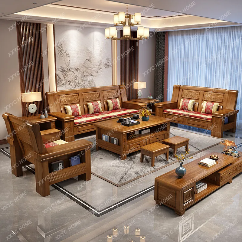 QDNew arrival classical chinoiserie camphor living room all solid wood sofa with storage