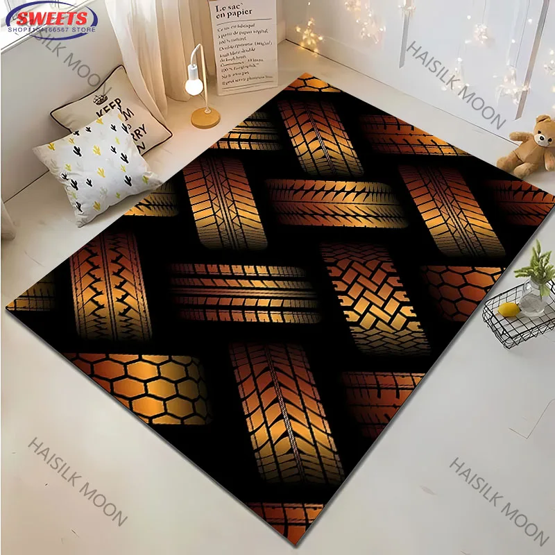 

Черный и золотой узор в виде шин, ковер с принтом, подходит для гостиной, детской комнаты, спальни, игровой комнаты, прихожей, домашнего декора, пол