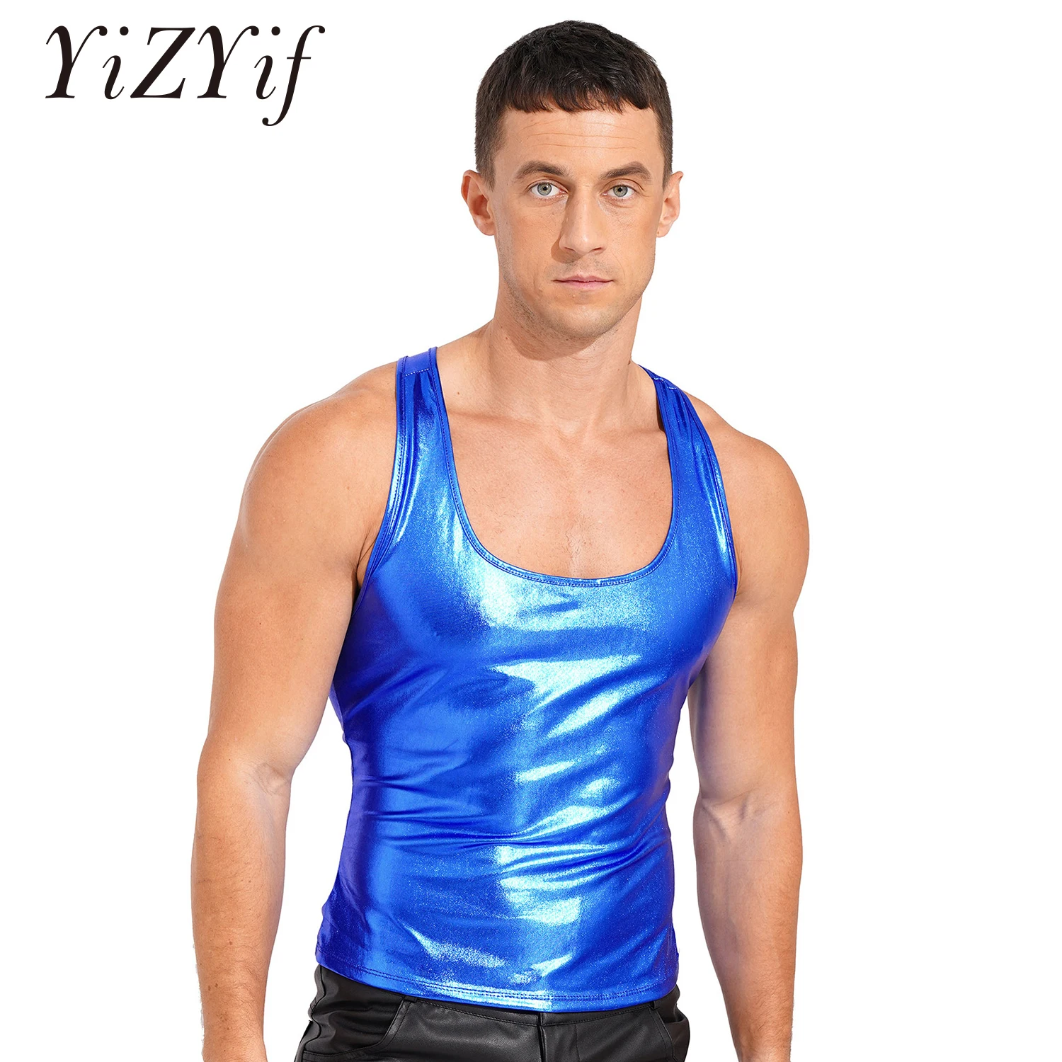 Shiny Metallic Tank Tops Men Sport Fitness Bodybuilding Tanks Fashion Mens Gym Vest Tops Sleeveless T-Shirt Singlet Undershirts