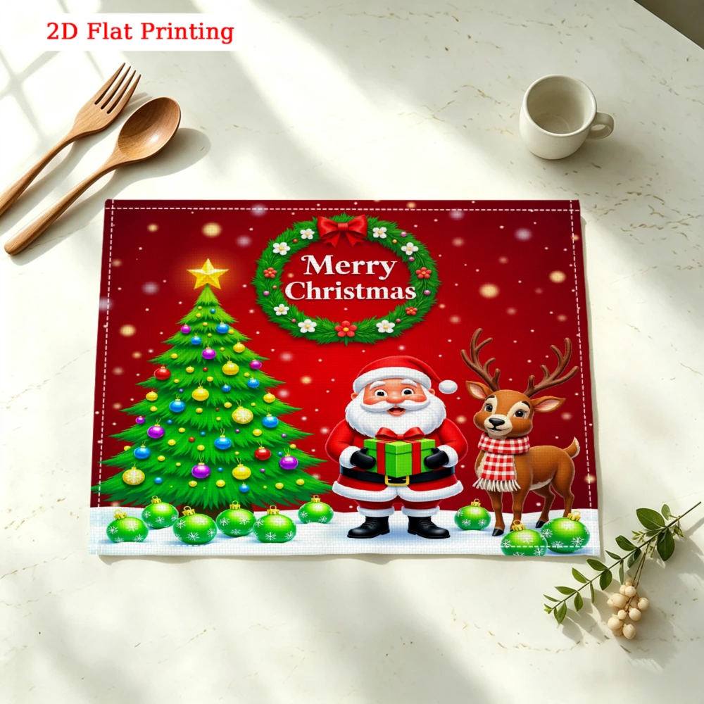 Santa Claus Christmas Tree Reindeer Kitchen Placemat Coaster Linen Pad Dish Coffee Cup Table Mat 30x40cm Home Decor