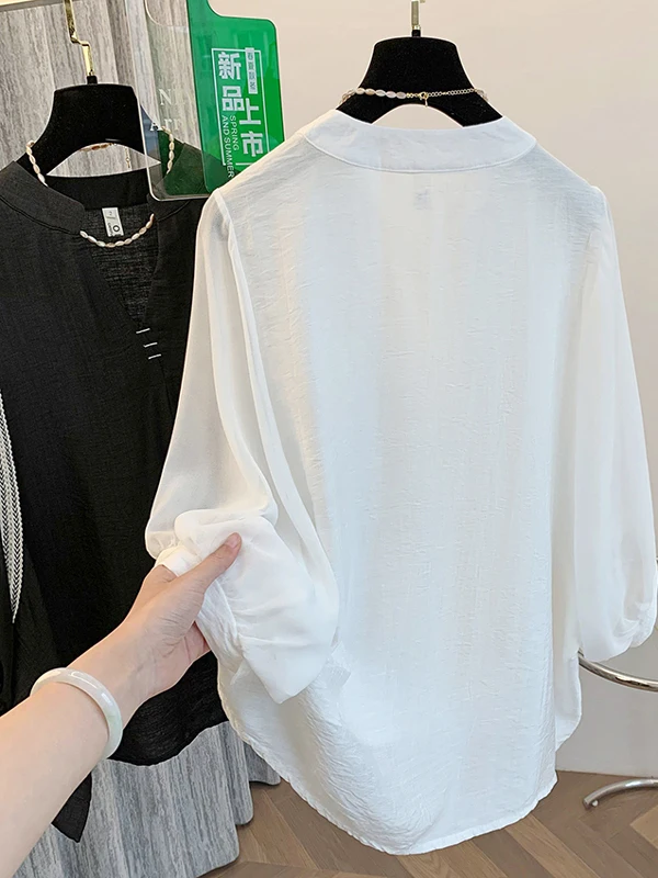 

plus Size V-Ne Thin Breathable Batwing Sve irt Women Summer Casual Loose Fit Color Top Korean Sle Slimming