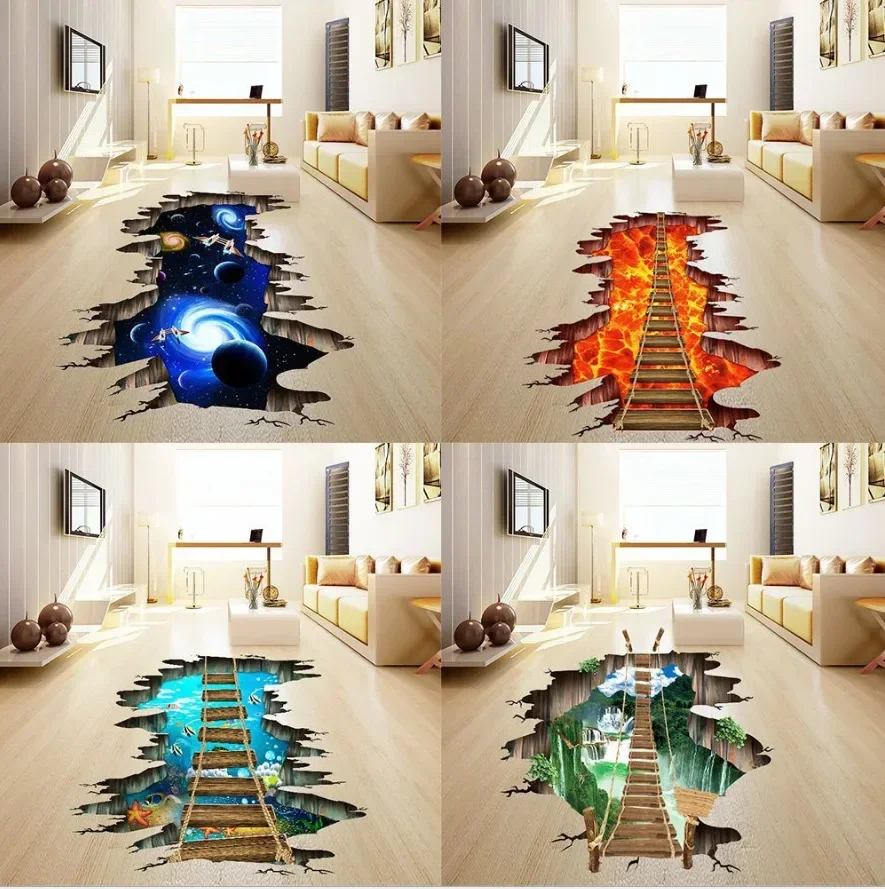 New 3D Living Room Floor Painting Three-dimensional Ground Stickers Shopping Mall Square Amusement Park Decorative Stickers