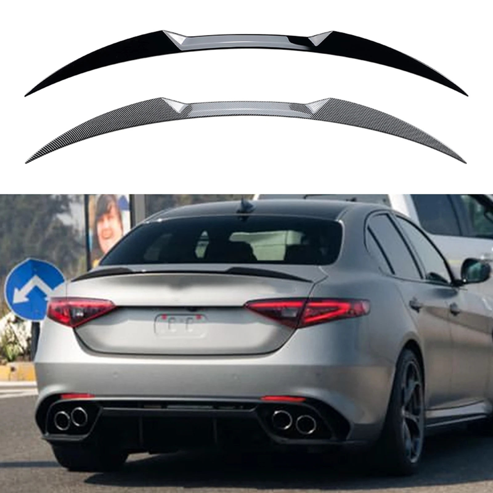 

For Alfa Romeo Giulia Sedan 2015 2016 2017-2023 Rear Trunk Lid Spoiler Wing Carbon Fiber Look/Gloss Black Tailgate Splitter Lip