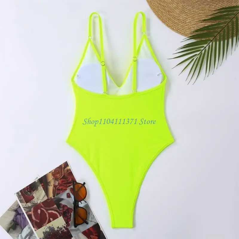 

P9FC Color Swimsuit for Women Deep V-Neck Swimwear 1 Pc Bathing Suit