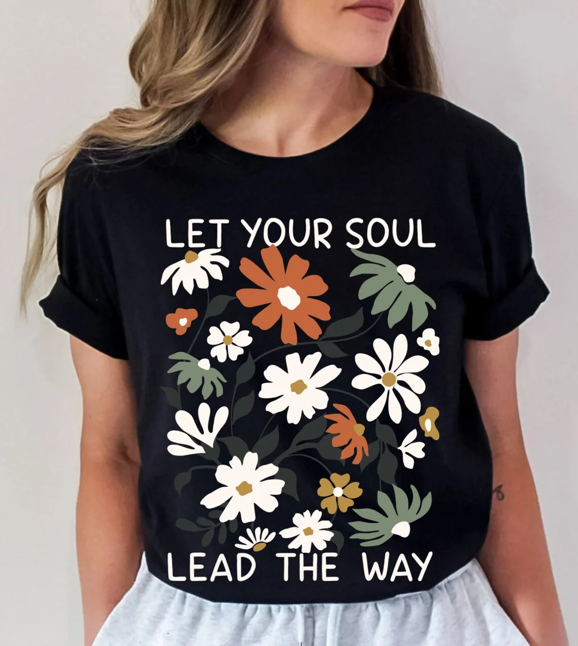 

Женская Винтажная футболка с надписью «Last Your Soul Lead The Way»