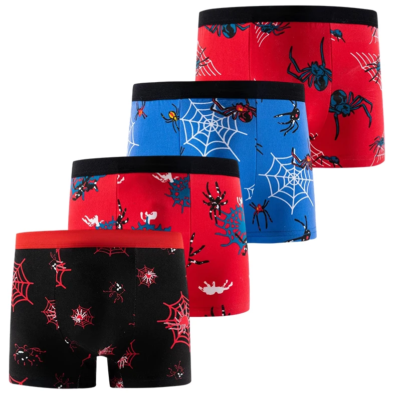 4-Piece Children Underwear Spider Printed Milk Silk Boys Trunks Cartoon Boys Boxer Shorts Comfortable Elastic Kids Boxer Briefs