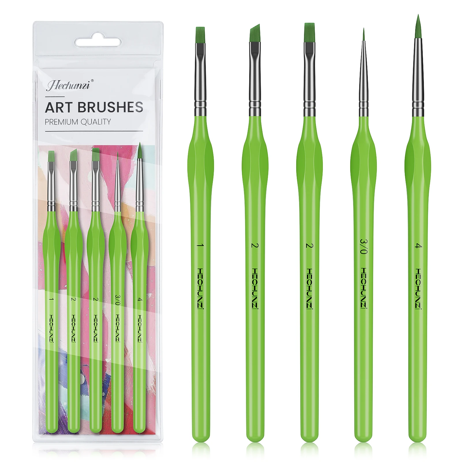 

5pcs green Acrylic Stick Brushes High-quality bristles Fine Art Professional Brushes for Acrylic and Watercolor Professional Art
